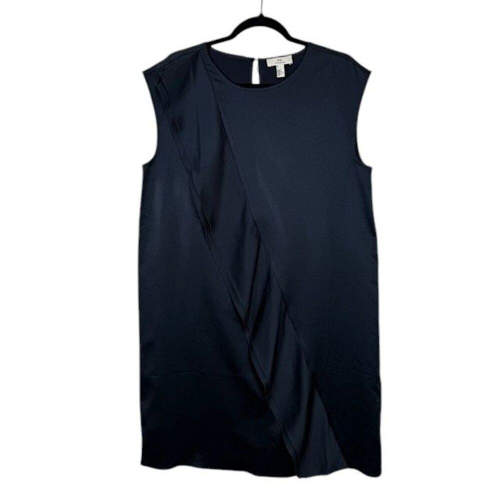 H By Halston Navy Blue Shift Dress Diagonal Panel Stretch Size Medium